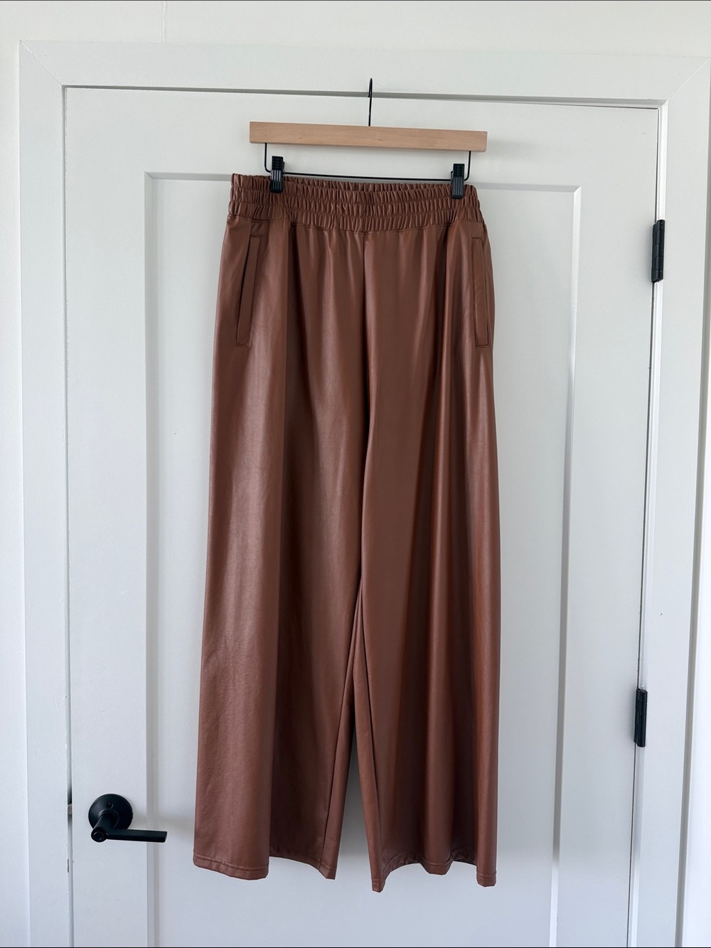 Aerie Wide-Leg Faux Leather Pants in Brown